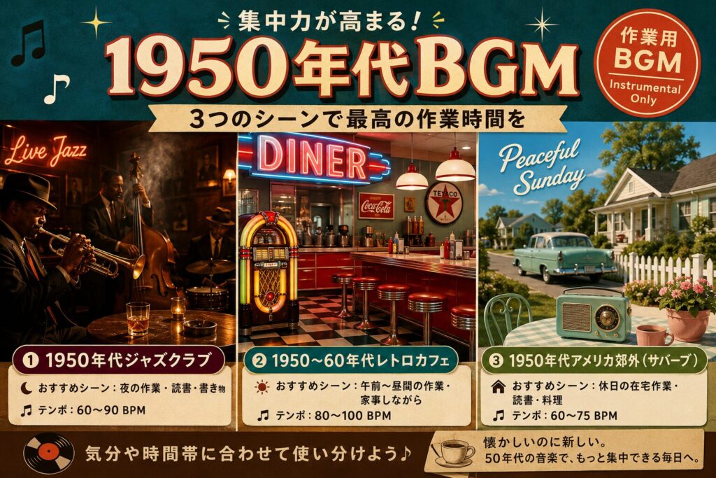 【Vintage America BGM #3】1950年代レトロBGM完全ガイド｜ジャズクラブ・カフェ・アメリカ郊外で作業・勉強がはかどる理由