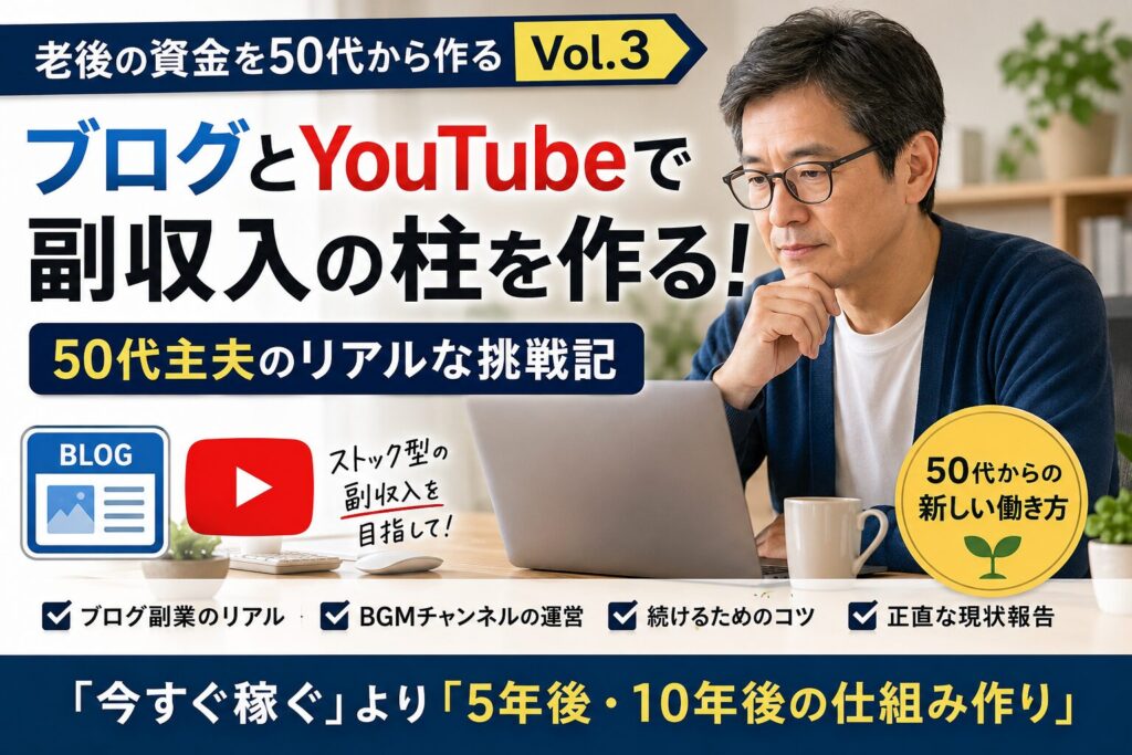 【老後の資金を50代から作る #03】ブログとYouTubeで副収入の柱を作るまでの道のり｜ハッピー主夫ライフ