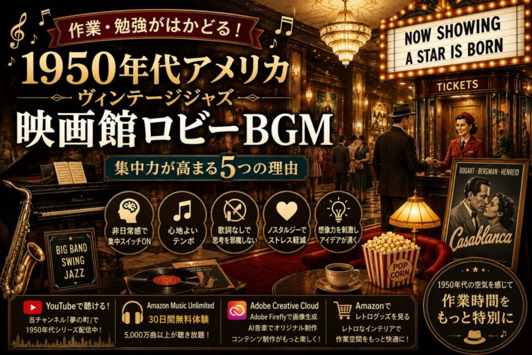 映画館ロビーBGM #02｜1950年代ビンテージジャズで作業・勉強が捗る理由