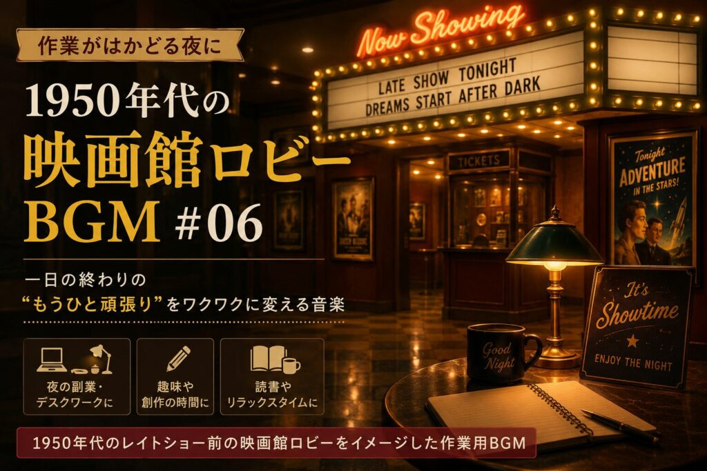 映画館ロビーBGM #06｜「夜9時、もうひと頑張りしたい時間」を、レイトショー開演前のロビーに変える音楽