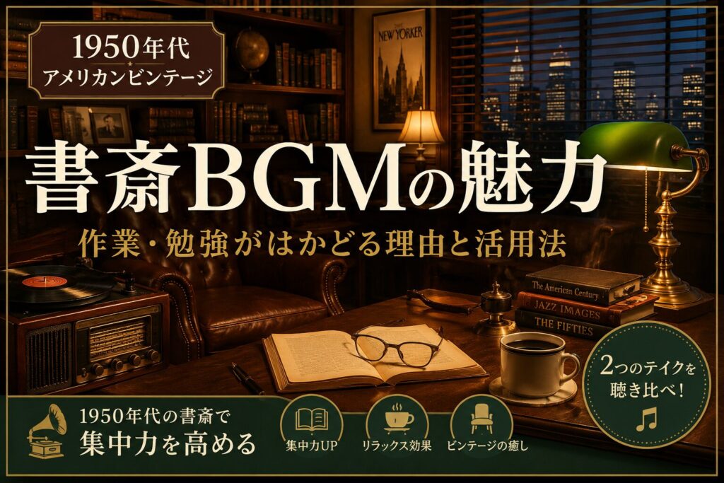 書斎BGM #01｜1950年代アメリカのビンテージライブラリーで集中｜作業・勉強・読書に最適
