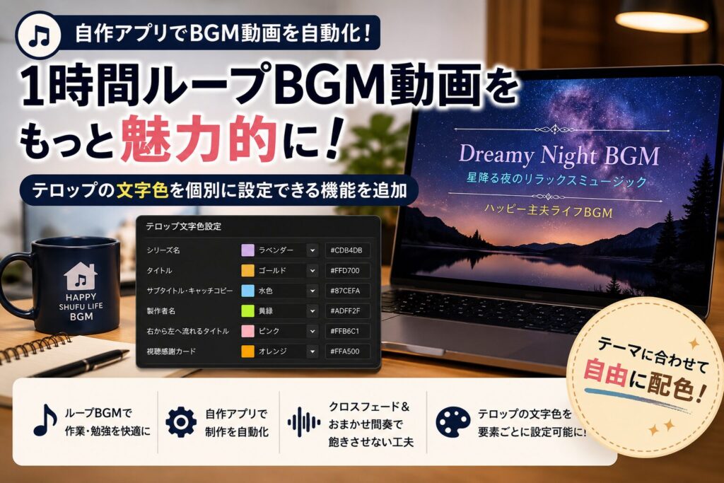 1時間ループBGM動画を自作アプリで作る理由と、テロップ文字色を選べるようにした制作記録