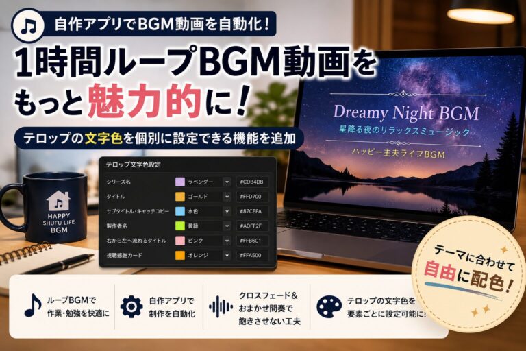 1時間ループBGM動画を自作アプリで作る理由と、テロップ文字色を選べるようにした制作記録