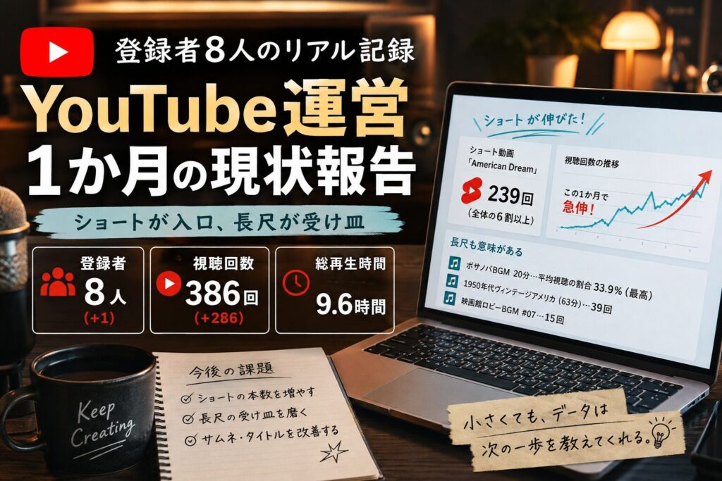自作BGMのYouTube、登録者8人の現在地｜ショートで見えた小さな手応え